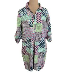 Talbots Colorful Patchwork Roll-Tab Sleeve Long Dress Size 16 No Belt Casual